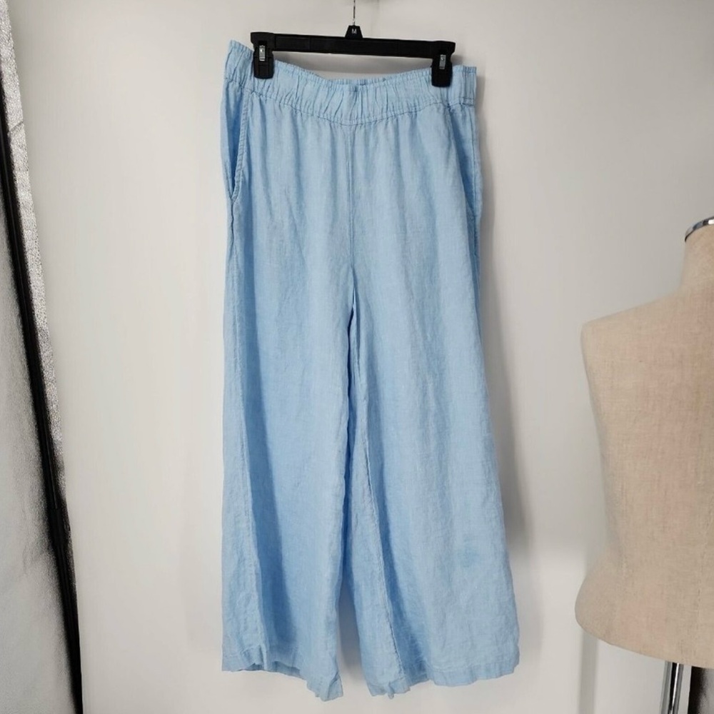 Vineyard Vines pull on Wide Leg Pants 100% Linen Womens Size Small Blue oversize